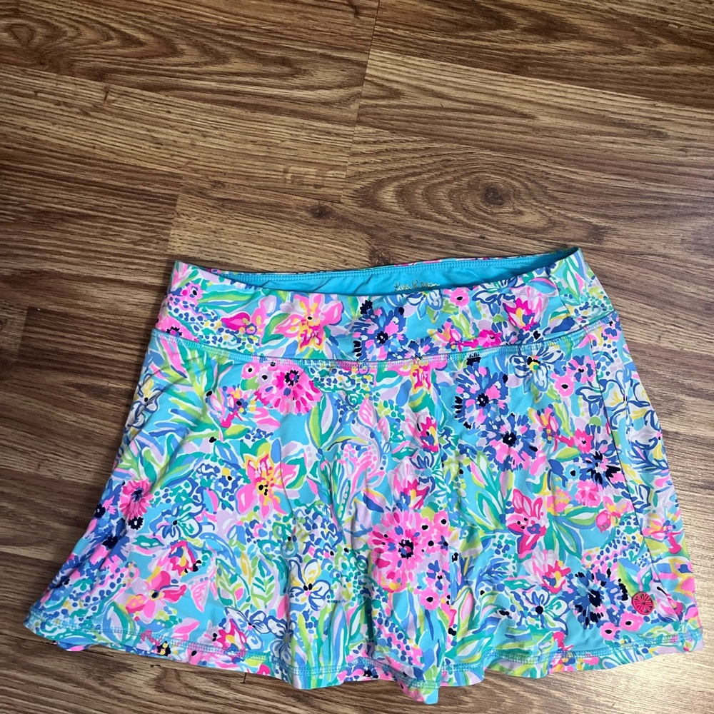 Lilly Pulitzer Aqua Floral Circle Skirt with Pink Accents
